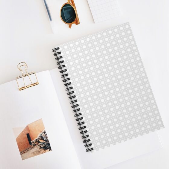 Rattan woven pattern spiral notebook with lined pages | Back to school supplies | LAurenrdaniels | Flat lay view