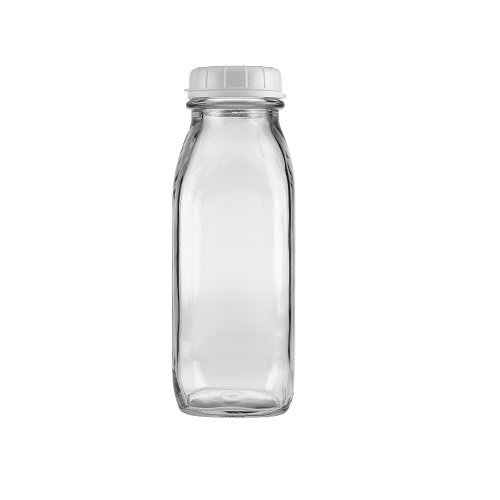 Clear glass air-tight container with 1 pint capacity and a white plastic snap-on cap