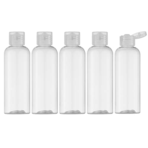 5 pack of 3.4 oz clear empty travel air-tight container bottles made of food-grade and BPA-free, recyclable plastic